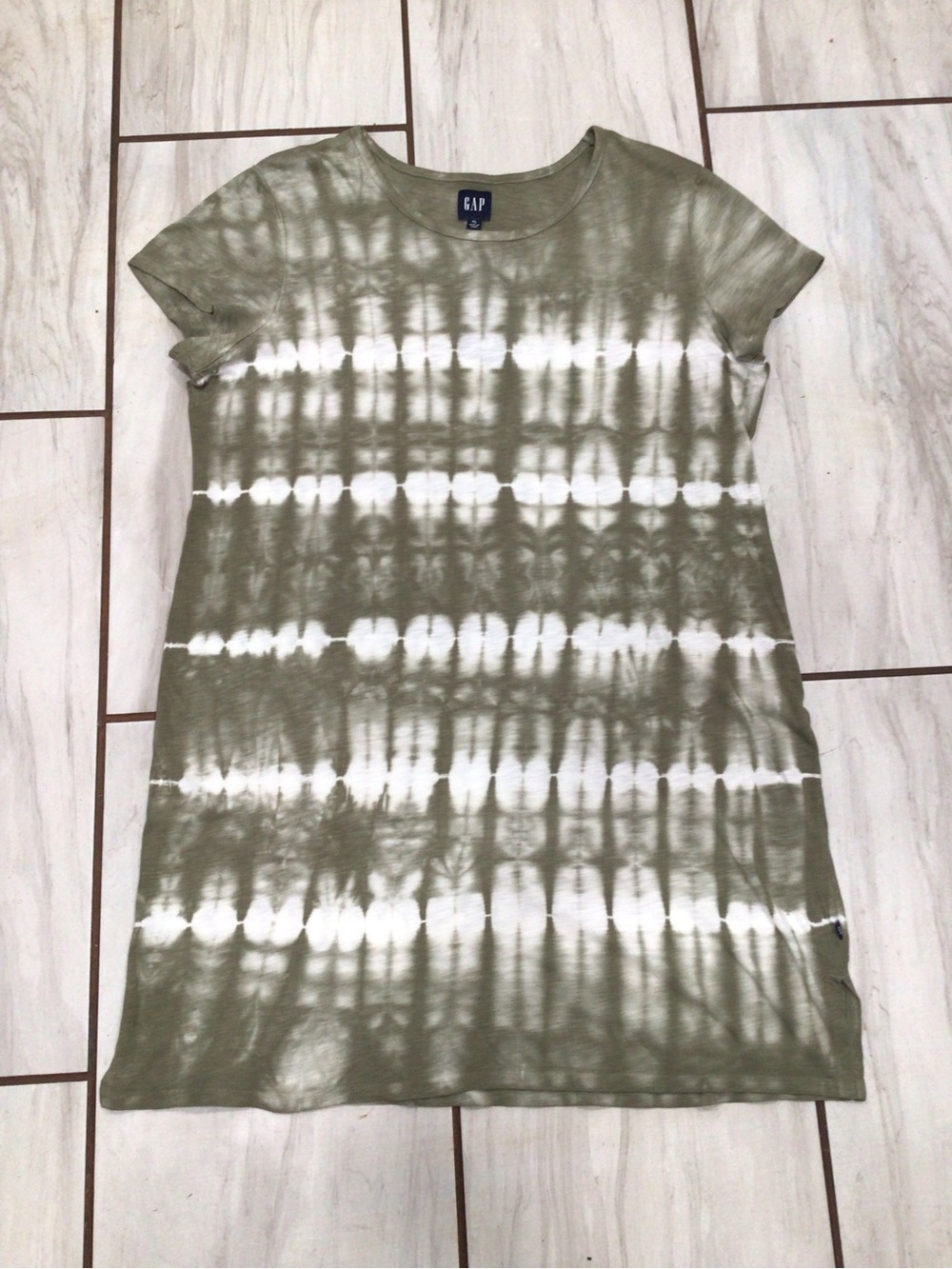 Gap Olive Green Tie Dye T Shirt Dress XL NWT Slub Jersey Above Knee Casual Boho. - Picture 7 of 8
